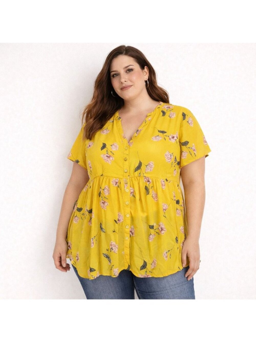Torrid Womens Lexie Babydoll Chiffon Tunic Yellow Floral Hi-lo Plus SIze 1| 1X